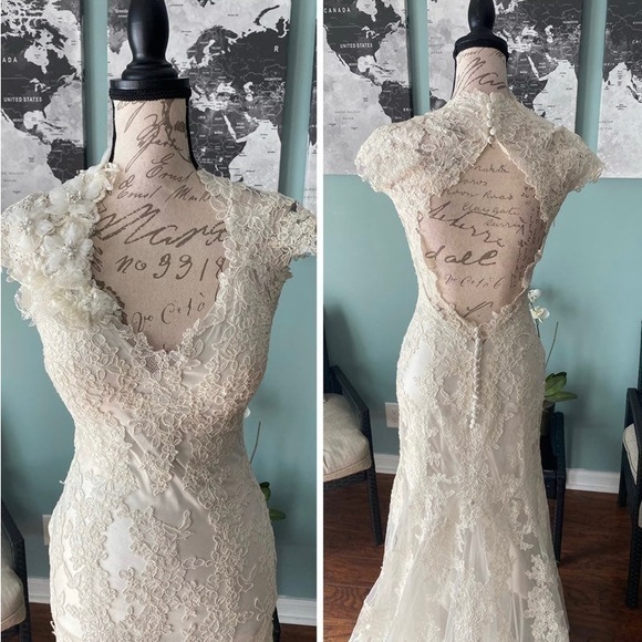 NWT sample Allure Bridals rustic lace boho country wedding dress sz 8 - Picture 4 of 6